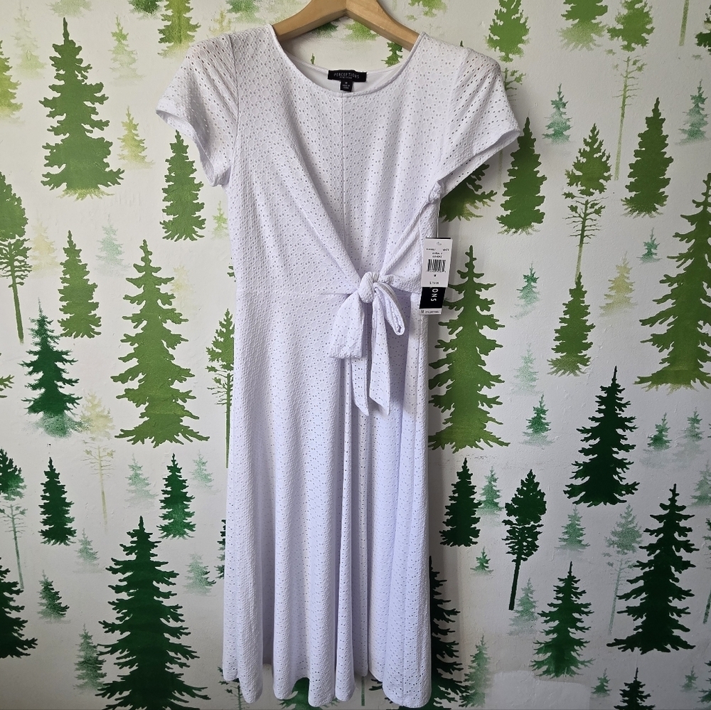 Perceptions Womens Short Sleeve Eyelet Midi Fit + Flare Dress